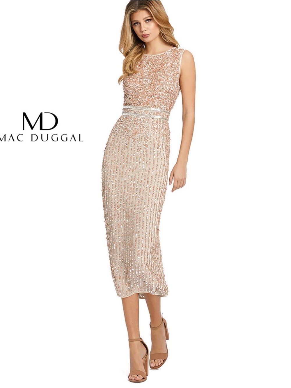 Mac Duggal Embellished Sequin Midi Dress – Size 4 – NWT ✨